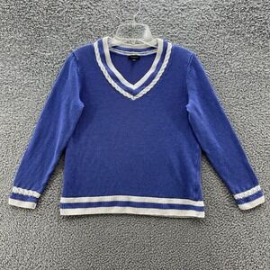Talbots Sweater Womens Medium Purple Linen Knit Relaxed Crop Varsity Pullover